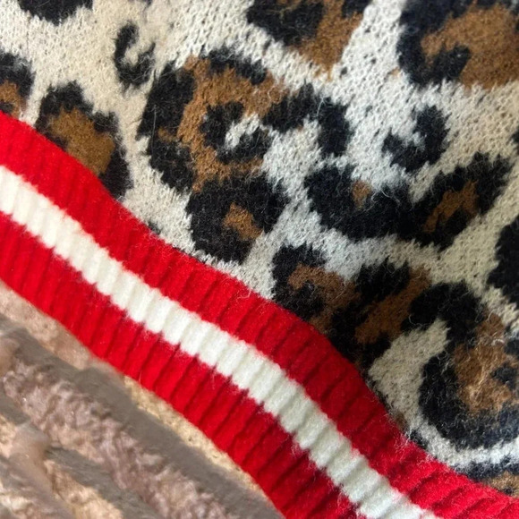 For the Republic Leopard Print Red Stripe Trim Sweater Size Small - Picture 3 of 6